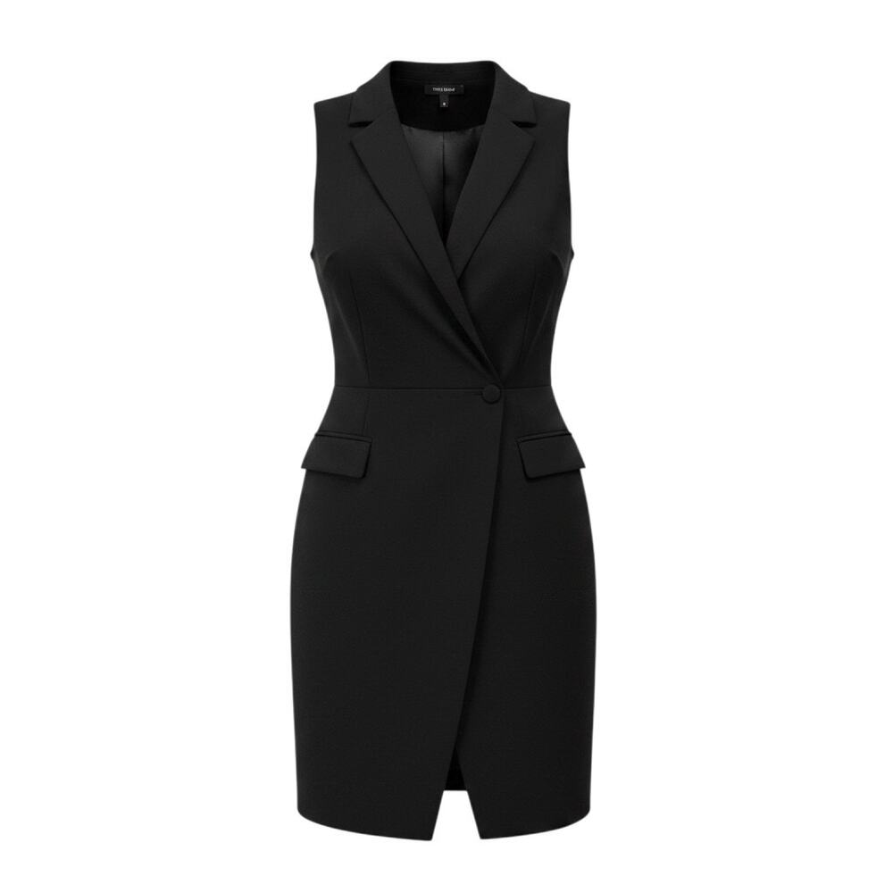 NWOT White House Black Market Women's Size 4 Black Sleeveless Tuxedo Wrap Dress